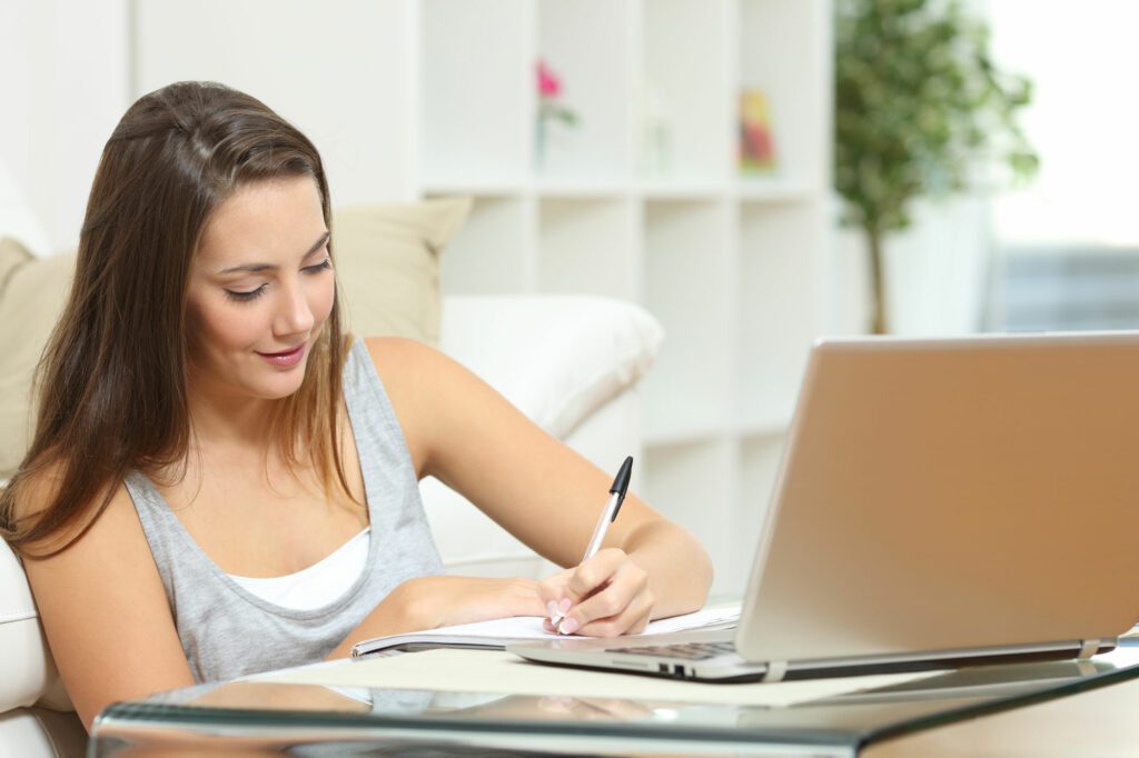 female student doing schoolwork